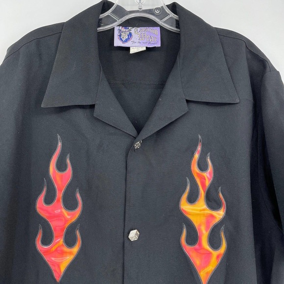 Casino Wear Flame Fire Shirt Black Short Sleeve Real Pimps Physchobilly Mens 2X - Picture 5 of 10
